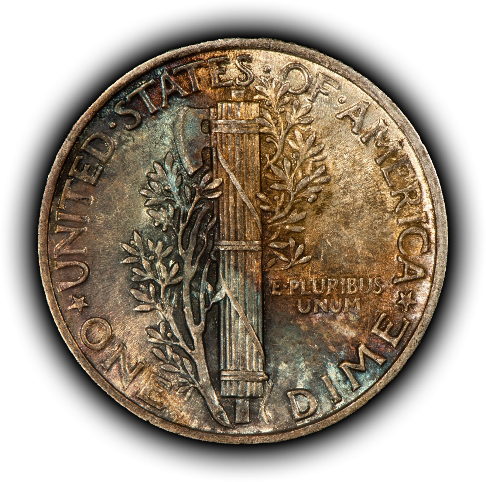 1941 10c Mercury Silver Dime - Rainbow Pattern Toning - VIDEO - SKU-Y6360