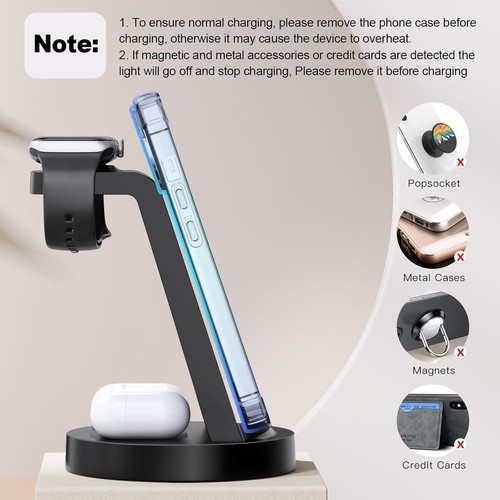 3 in 1 Charging Station for iPhone, Wireless Charger iPhone 17 16e Black