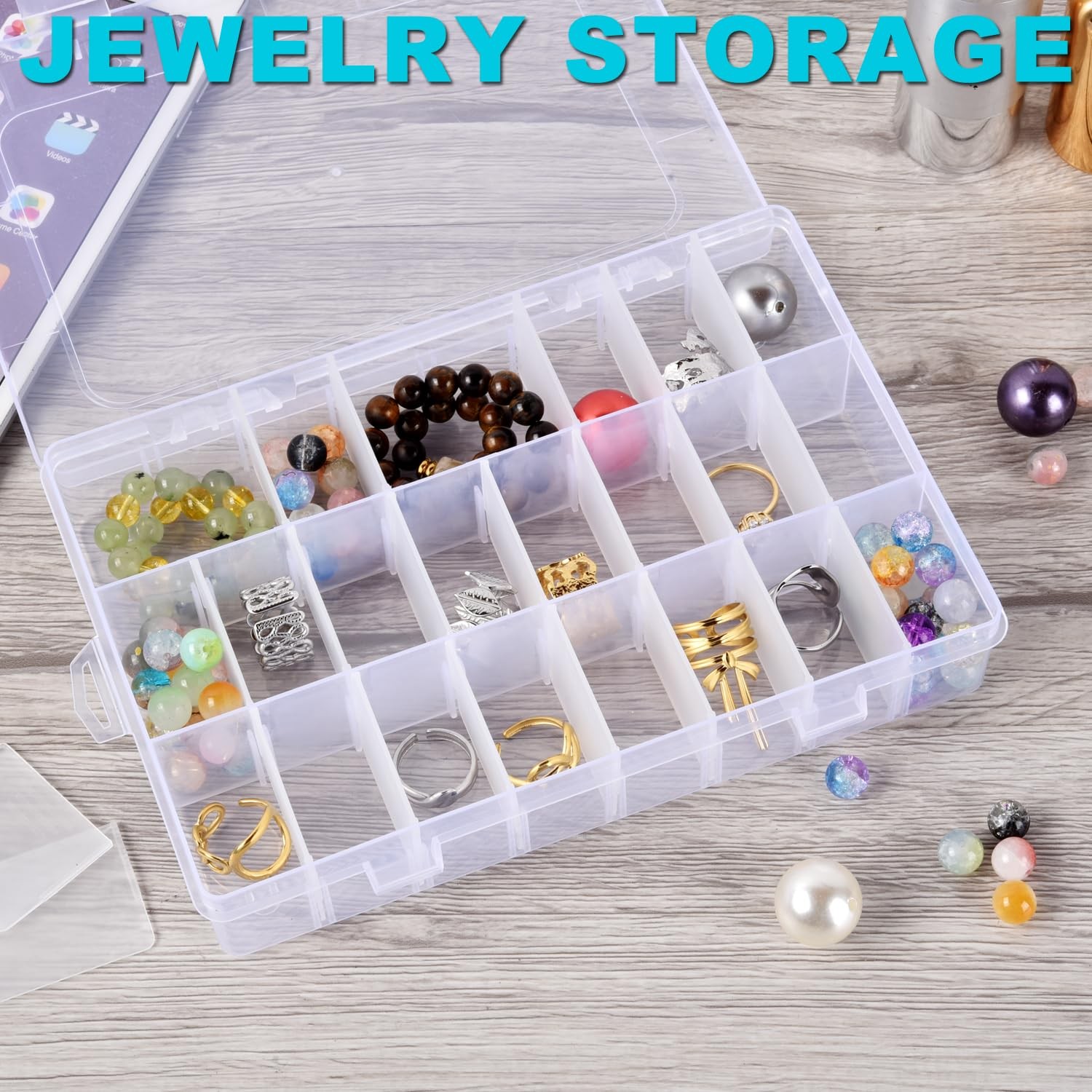 2 Pack 24 Grids Plastic Storage Box Clear Organizing Containers with Adjustab...