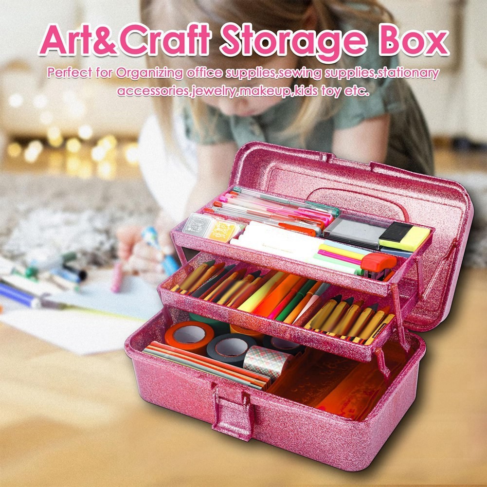 2X(Glitter & Craft Tool Storage Box,3-Layer Stackable Carry Tackle Box5581