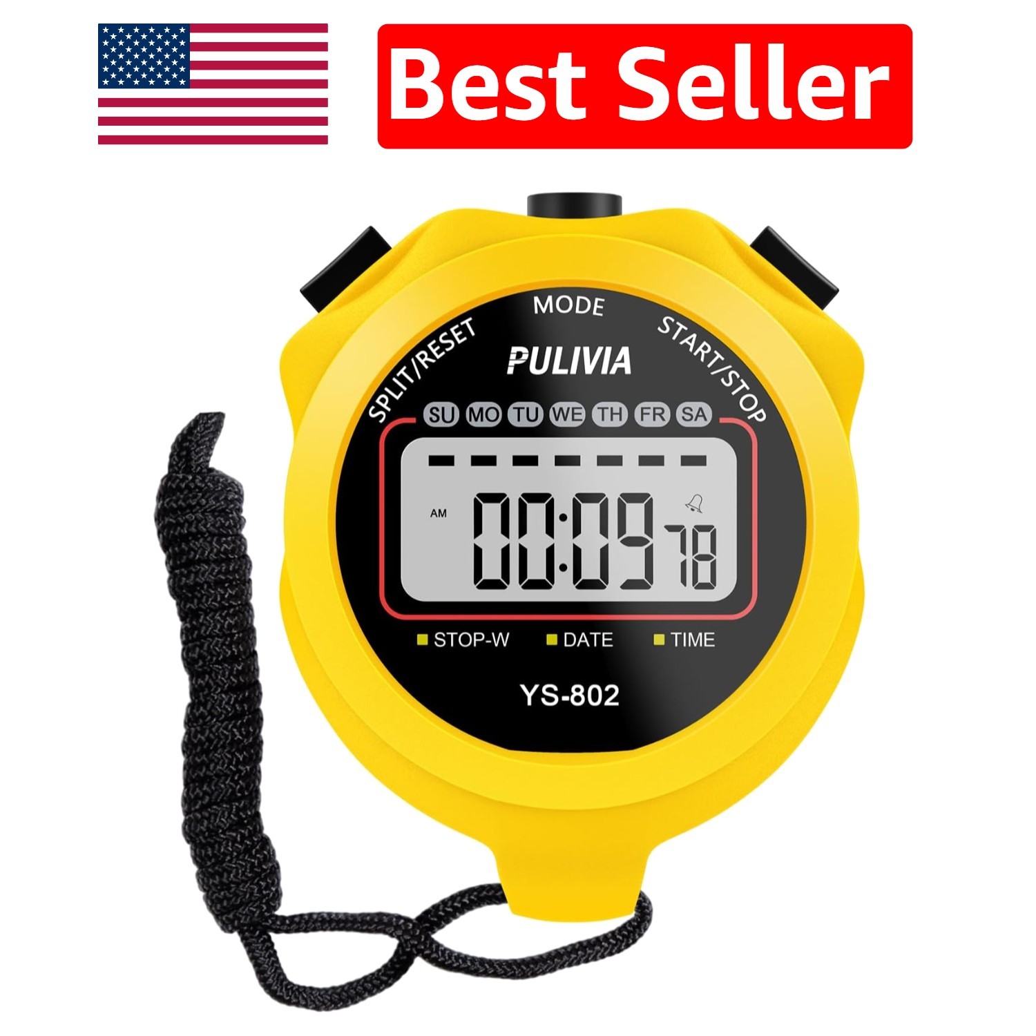 Bright Yellow Stopwatch with Easy Read Display for Sports & Training Sessions