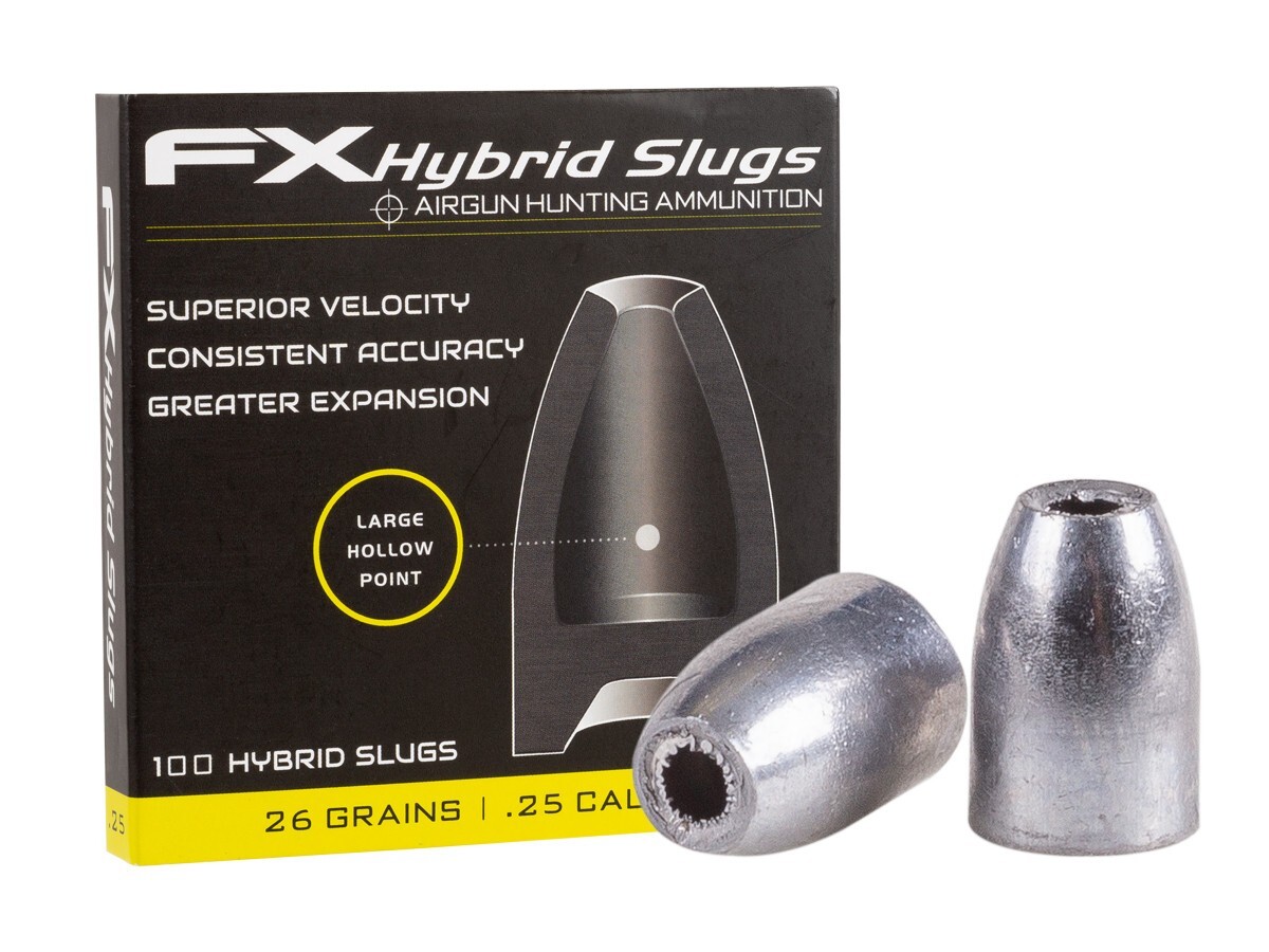 FX HYBRID SLUG 100 Count HOLLOW POINT 6.35mm .25 Caliber Airgun Pellets USA