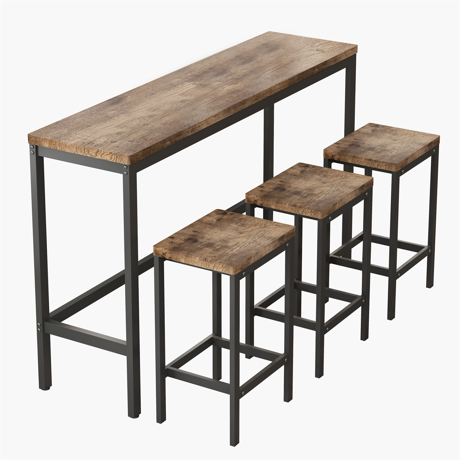 4 Piece Kitchen Table Set Long Dining Table Set with 3 Stools for Dining Room