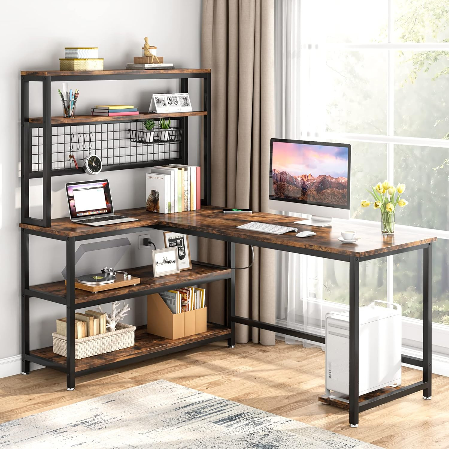 Tribesigns 55" Computer Desk Large Office Desk Study Table (Brown) | L-Shaped Wr