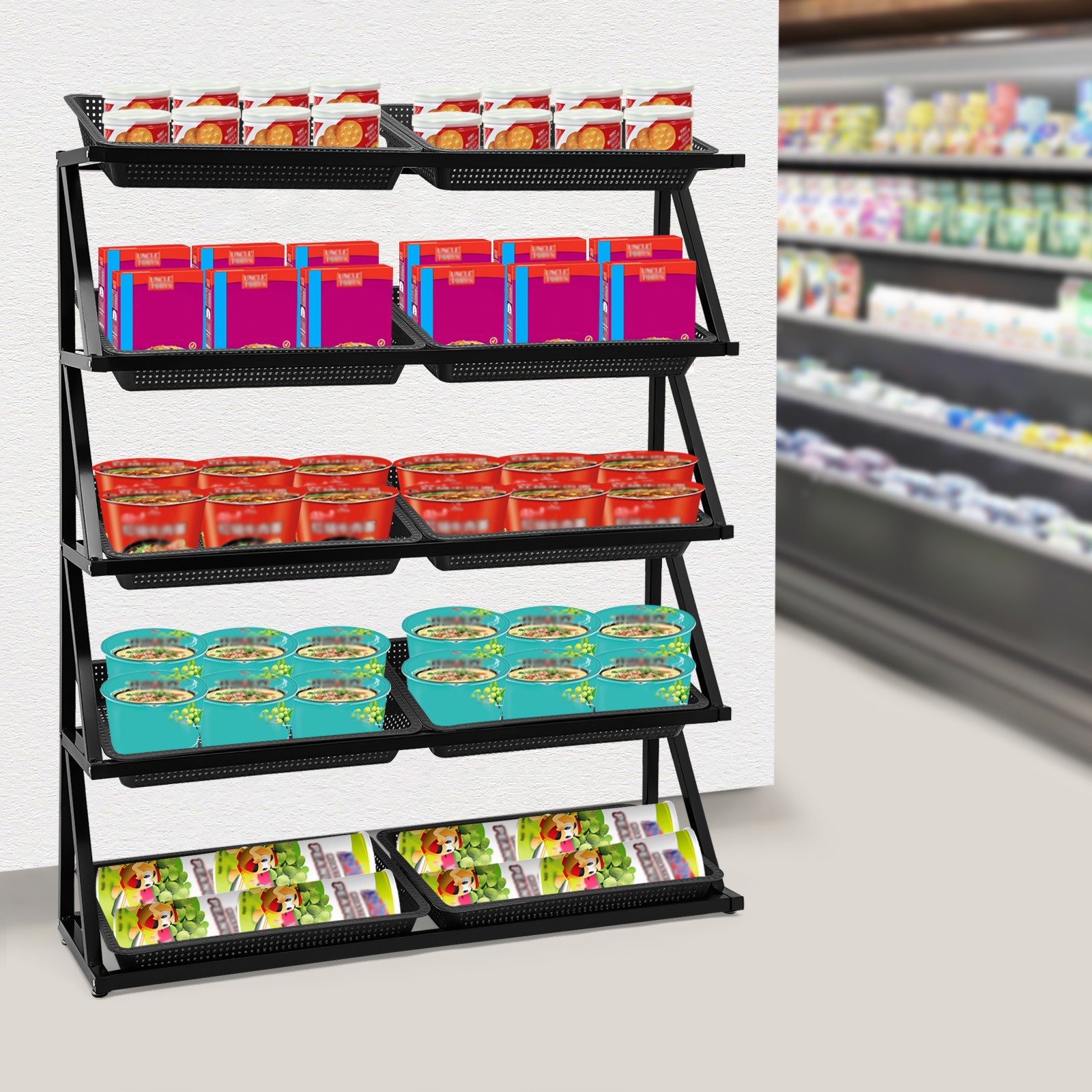 Market Retail Display Rack Shelf w/10 Merchandiser Fruit Vegetable Snack Baskets