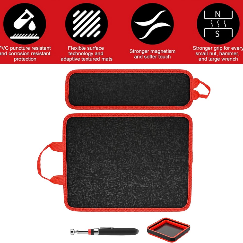 2 Magnetic Tool Mats & 1 Magnetic Parts Trays & 15 lb Telescoping Pickup Pen Red