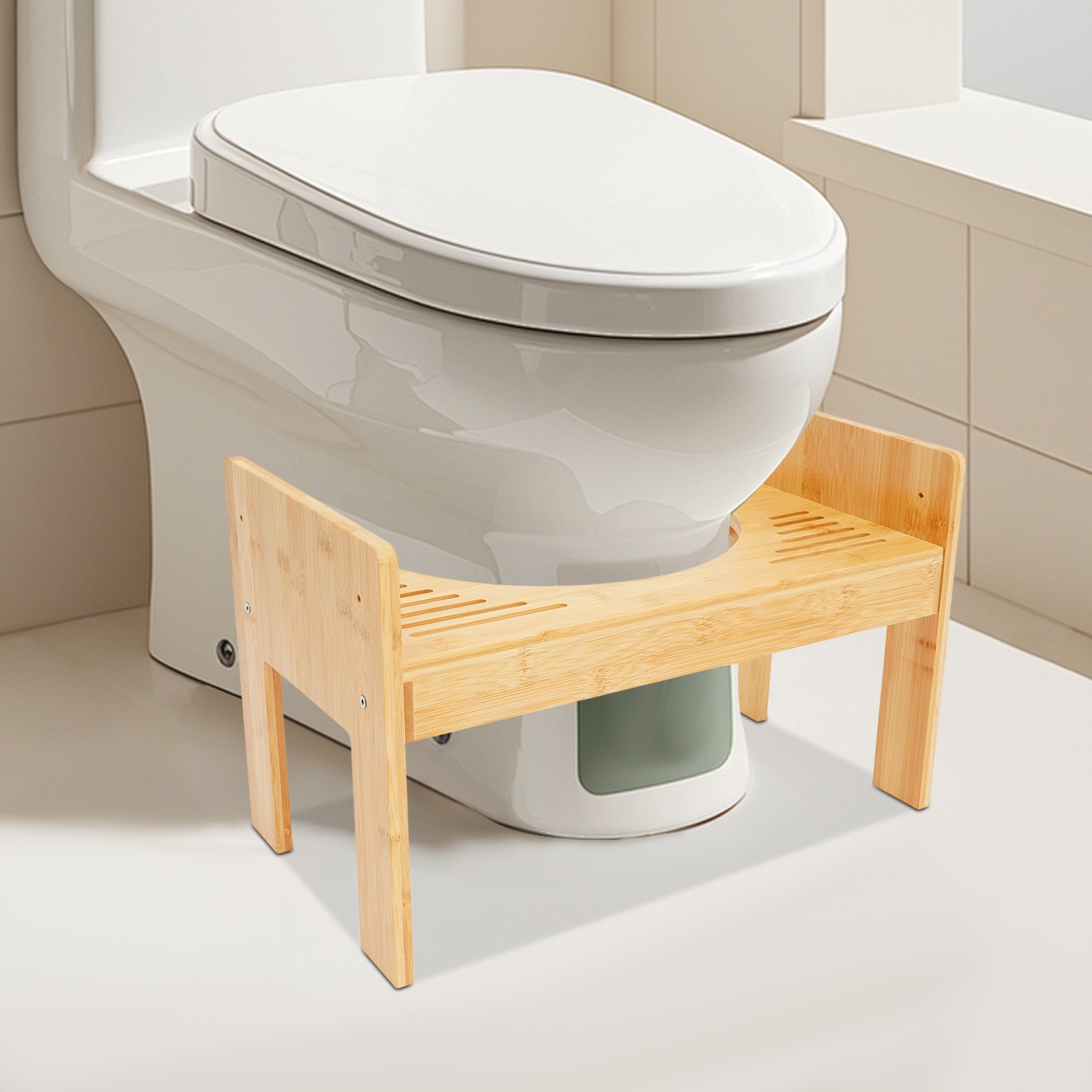 Portable Bamboo Toilet Stool Squat Potty Bathroom Foot Step Max Loading 80kg