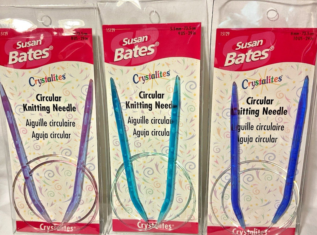 Susan Bates Crystalites Circular Knitting Needles 3 Pack 8us- 9us- 10us