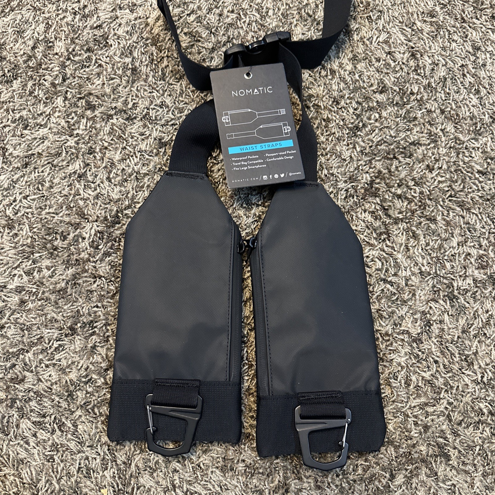 NOMATIC Waist Straps , Black, Pockets for Travel Bag or Backpack Adjustable