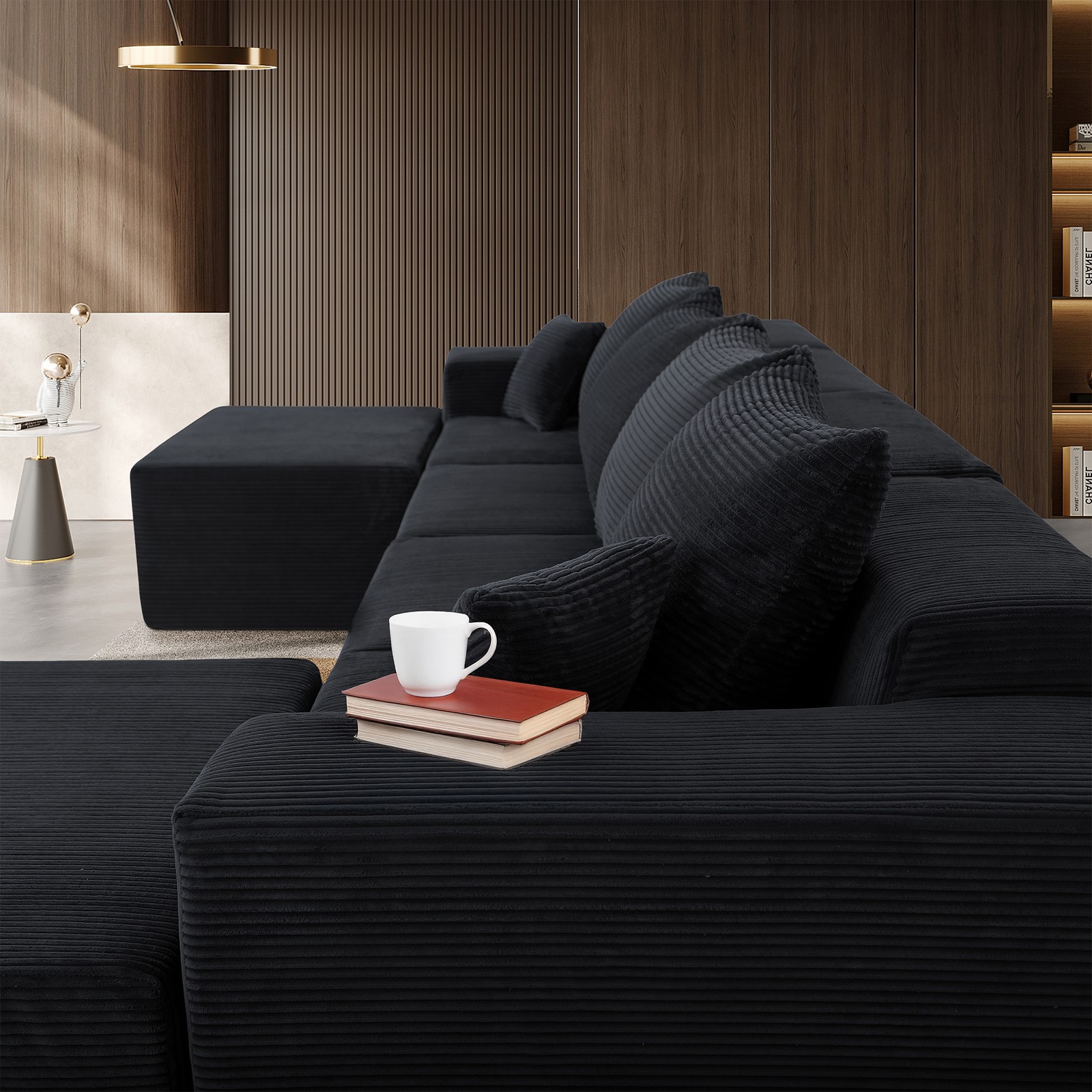 (Old SKU:W3163S00040)6-Piece Modular U-Shaped Sectional Sofa in Black, Convertib