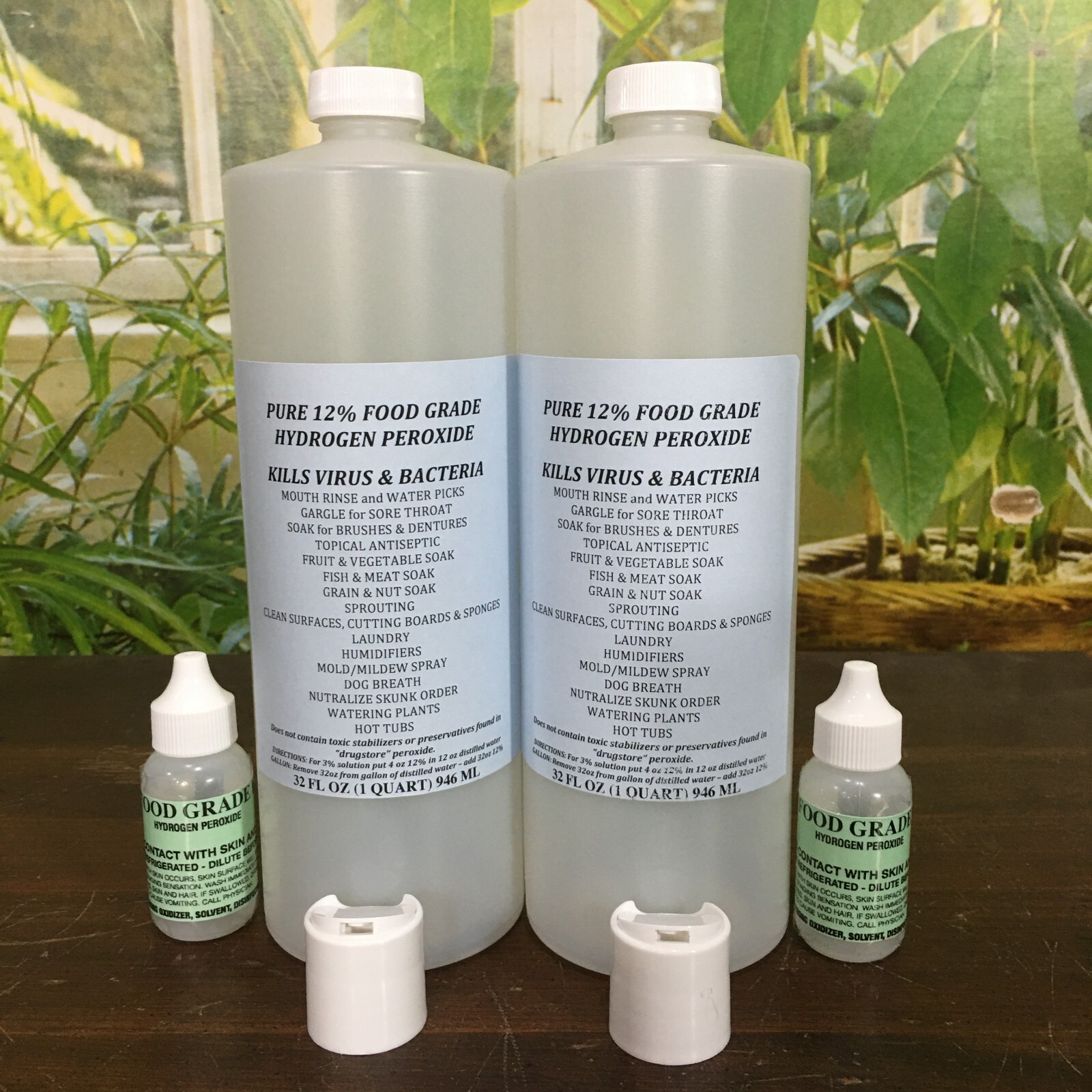 2 QUARTS 12% FOOD GRADE HYDROGEN PEROXIDE and 2 Droppers makes 2 Gallons 3%