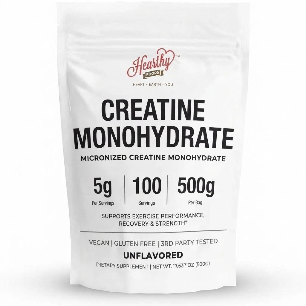 HEARTHY FOODS Creatine Monohydrate Micronized Powder 500G - 100 Servings, 5000mg
