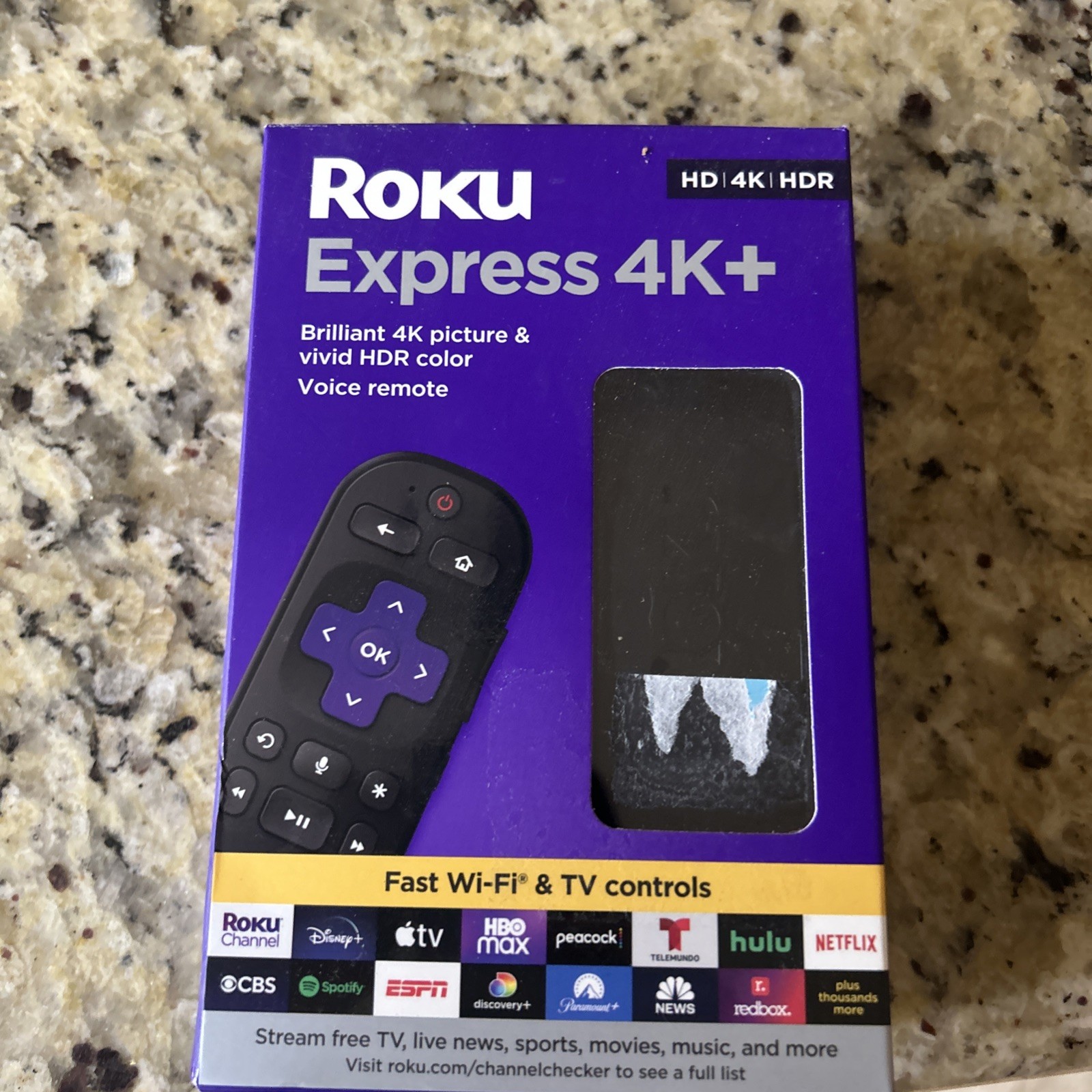 Express 4K+ Streaming Player HD/4K/HDR with Roku Voice with TV Controls New