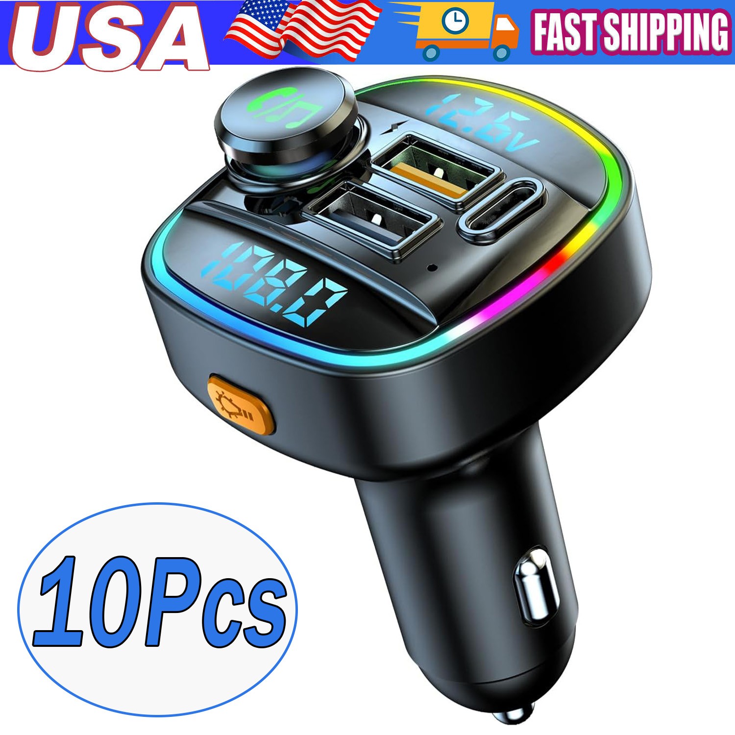 Bluetooth 5.0 Car Wireless FM Transmitter Adapter USB PD Charger AUX Hands Lot