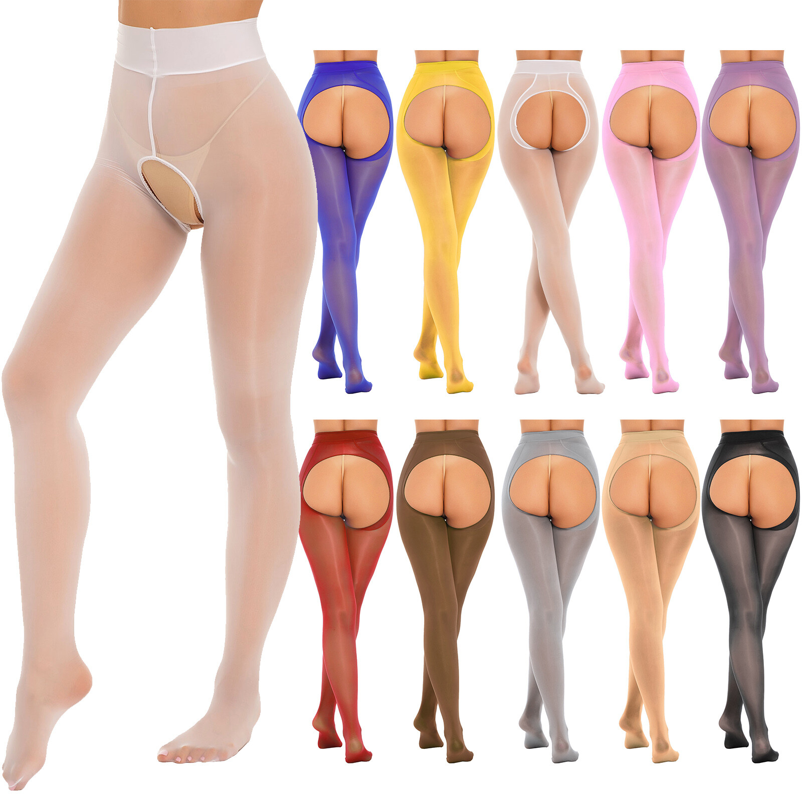 US Women Pantyhose Lightweight Tights Stretchy Hosiery Mesh Lingerie Open Crotch
