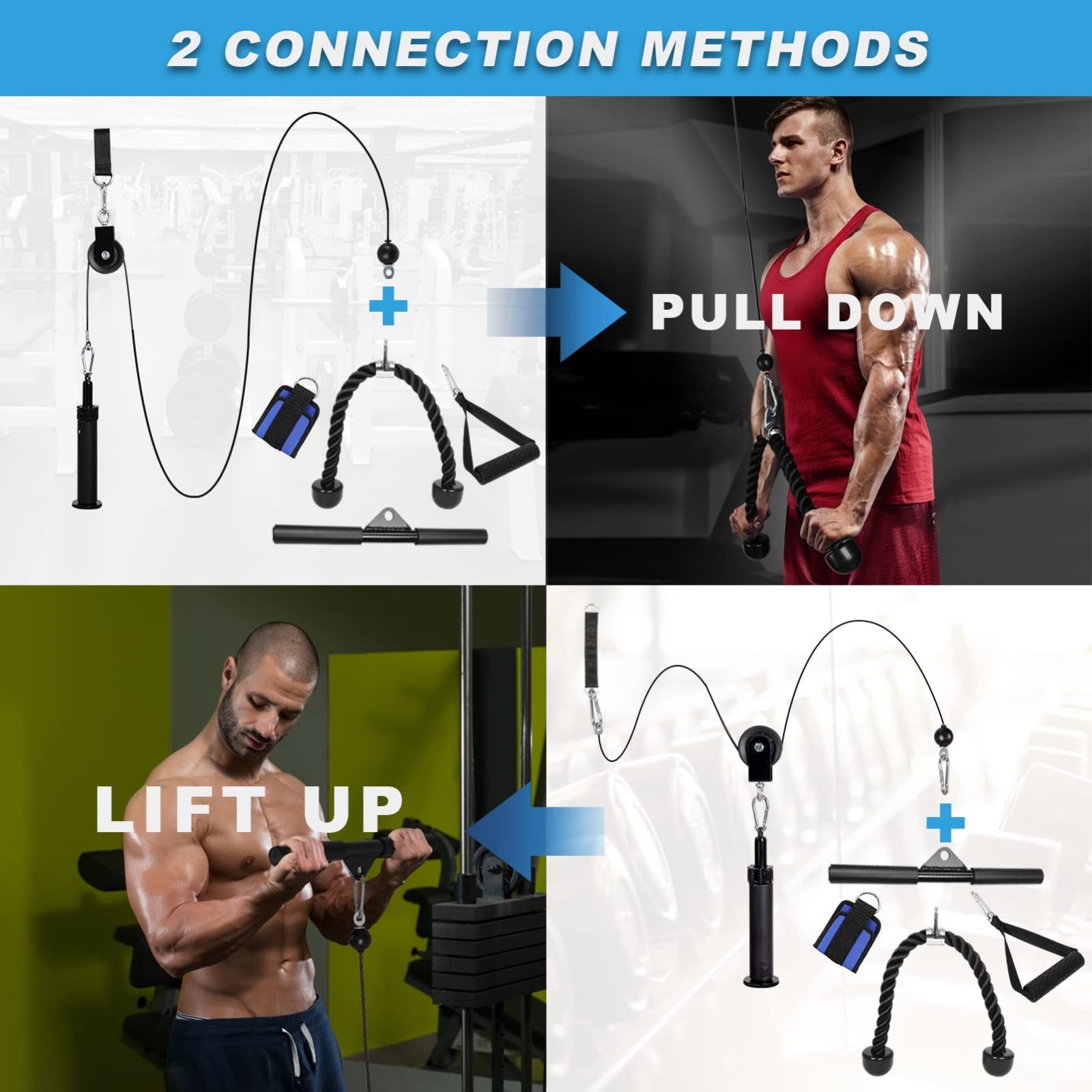 Dual Cable Pulley System for Home Gym - LAT Pull Down Machine, Triceps & Back Wo