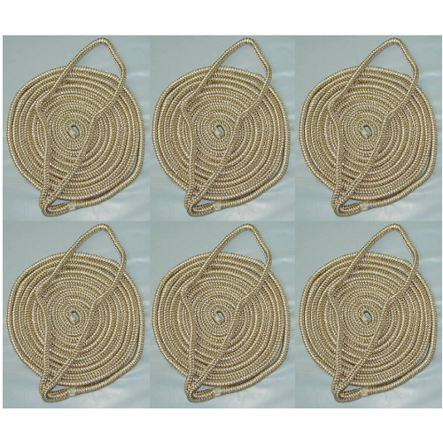6 Pack of 3/8 Inch x 6 Ft Gold & White Double Braid Nylon Fender Lines for Boats