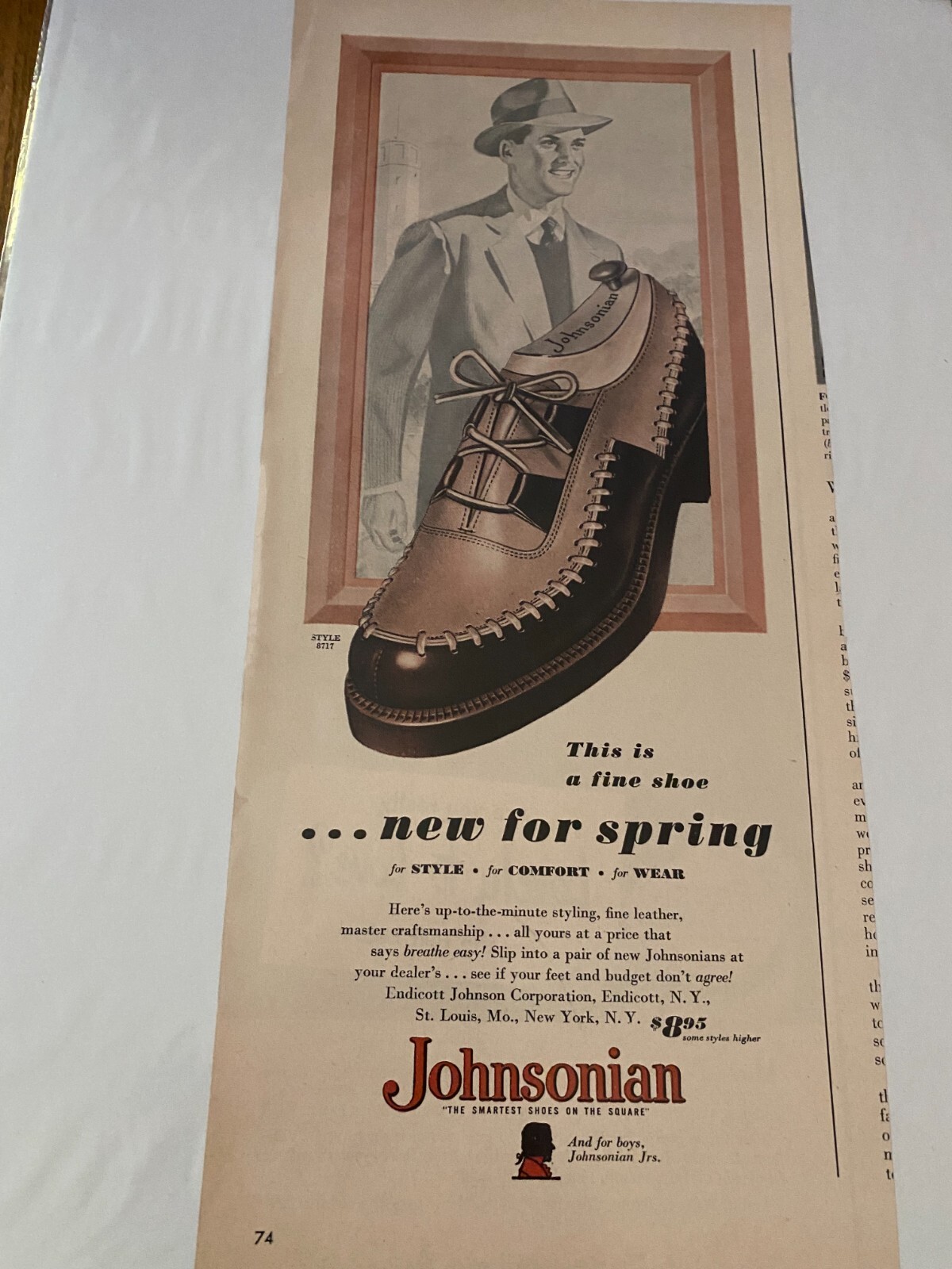 Vintage 1949 Johnsonian Shoes Smartest Shoes On The Square ad