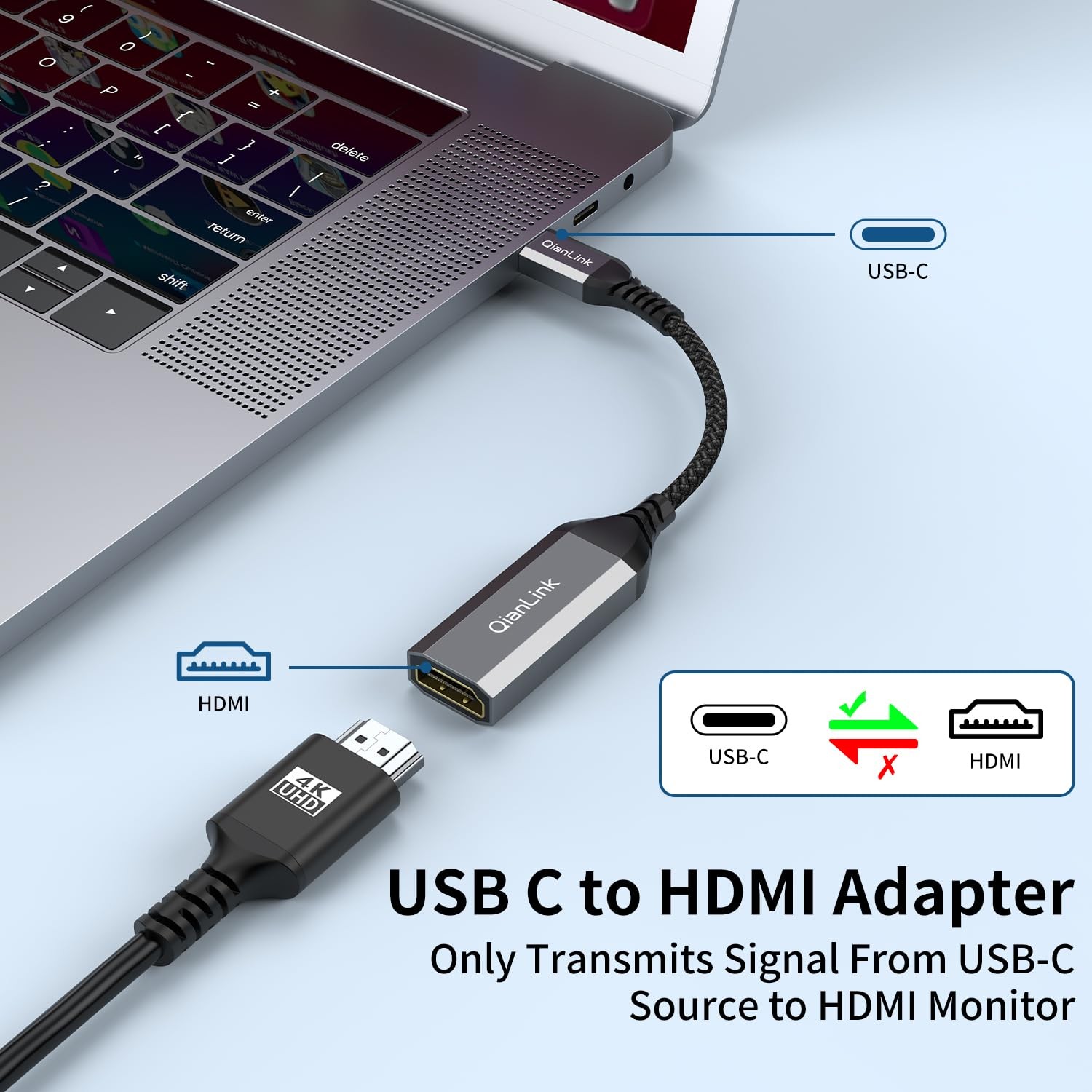 QianLink USB Type C to HDMI Adapter, C 4K Cable Black