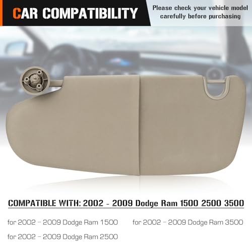 Simple Plastic Sun Visor for 2002-2009 Dodge Ram 1500, 2500, 3500 Driver Left