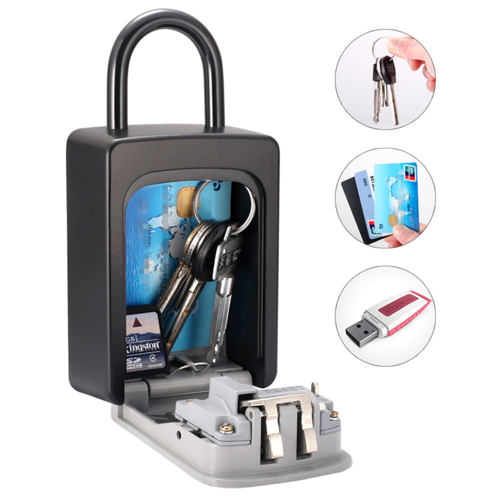Lock Box Over-the-knob Door Handle Security Safe 4-Digit Combo 6 Key Waterproof