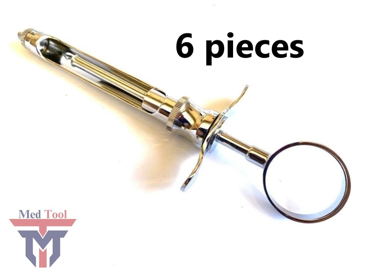 6pcs Dental Aspirating Syringe Dental Instruments 2.2cc Stainless Steel
