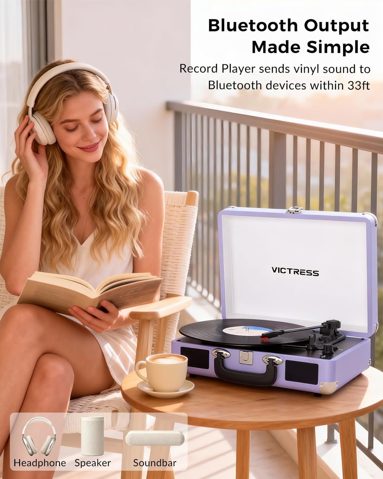 Suitcase Record Player, Portable Vinyl Record Player Bluetooth with Stereo Sp...