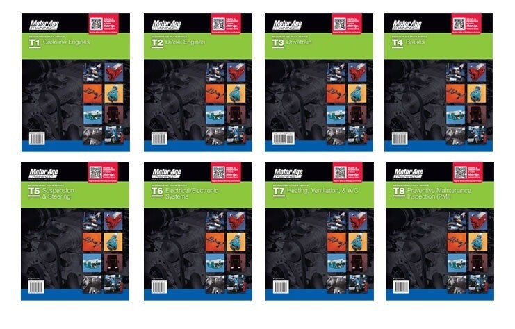 MotorAge ASE T1-T8, Heavy Truck Test Prep Study Guide Manual Book 8 Vol. Set