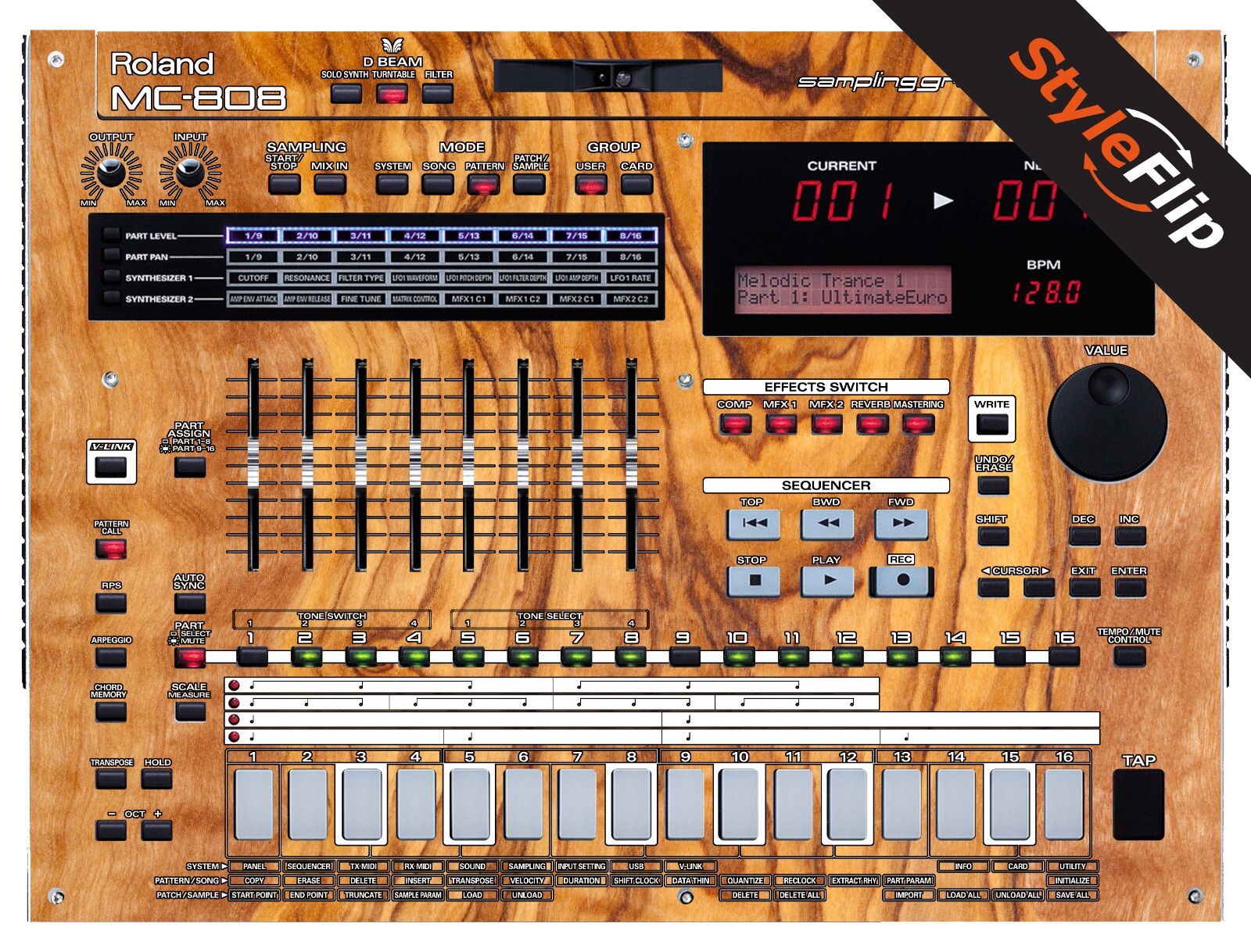 Roland MC 808 Skins | Wood 6 | Protective Decal | StyleFlip Skins