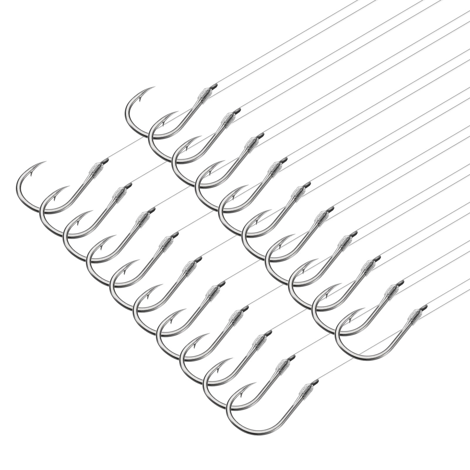 20Pcs 10# Fishing Hooks with 45cm Line 0.66x0.39 Inch with Barb Silver Tone