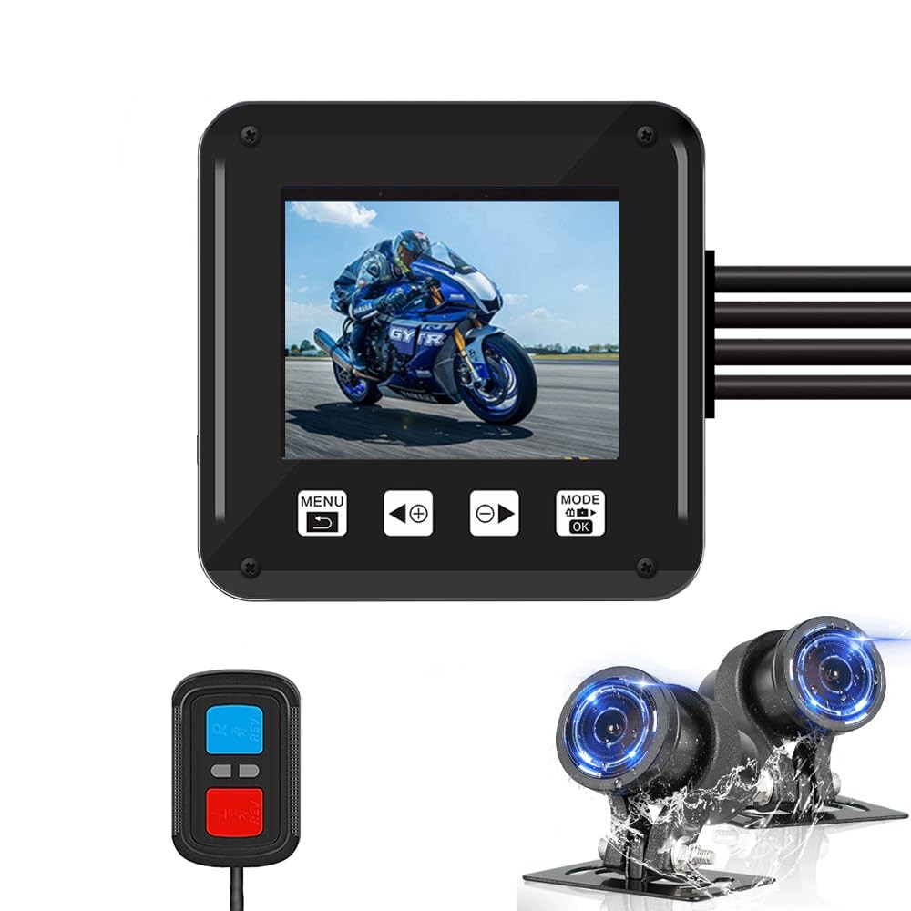 Motorcycle Dash Camera, WiFi 2 Inch Screen Waterproof 150° Wide Angle Starlig...