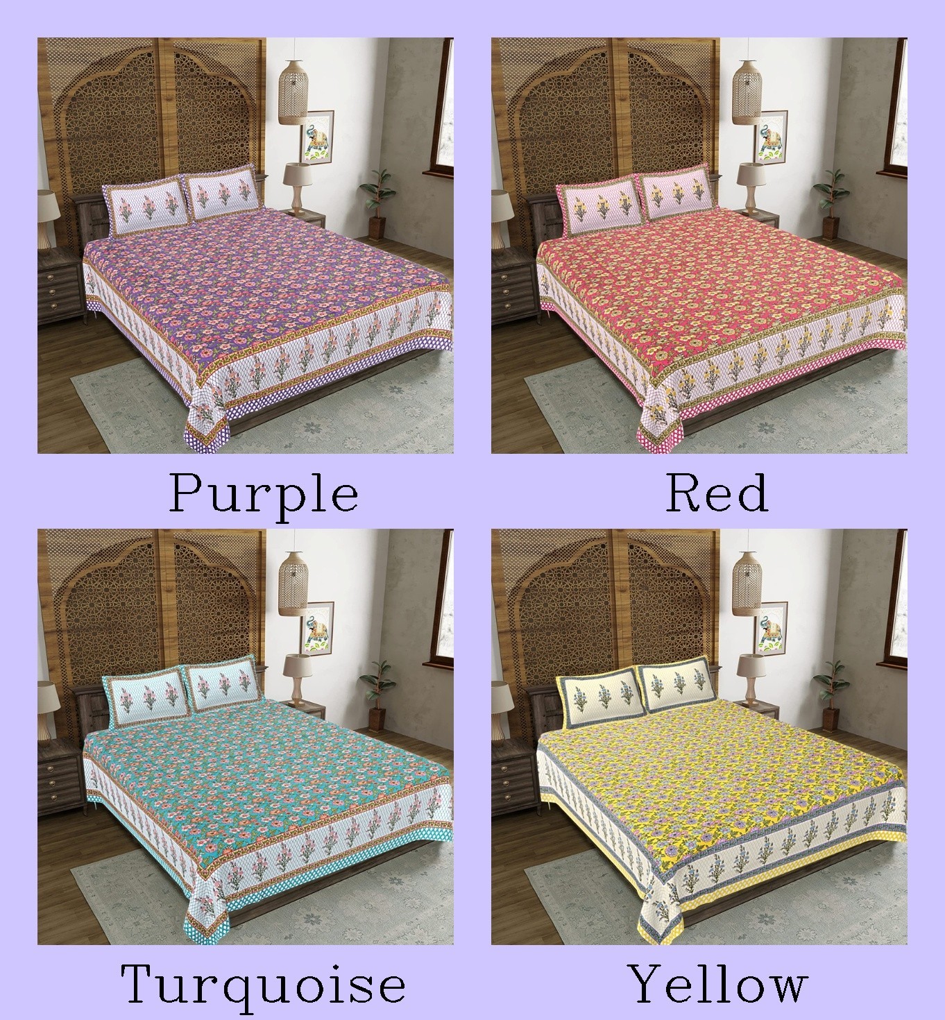 Indian Mandala Cotton Double Sheet Indian 6 Kaam Florel Jaal Design Bedsheet Wit
