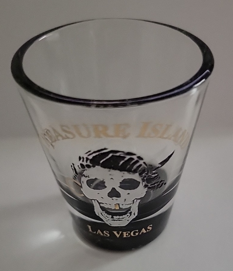 Treasure Island SHOT GLASS Black Bottom Skull Logo Las Vegas Casino