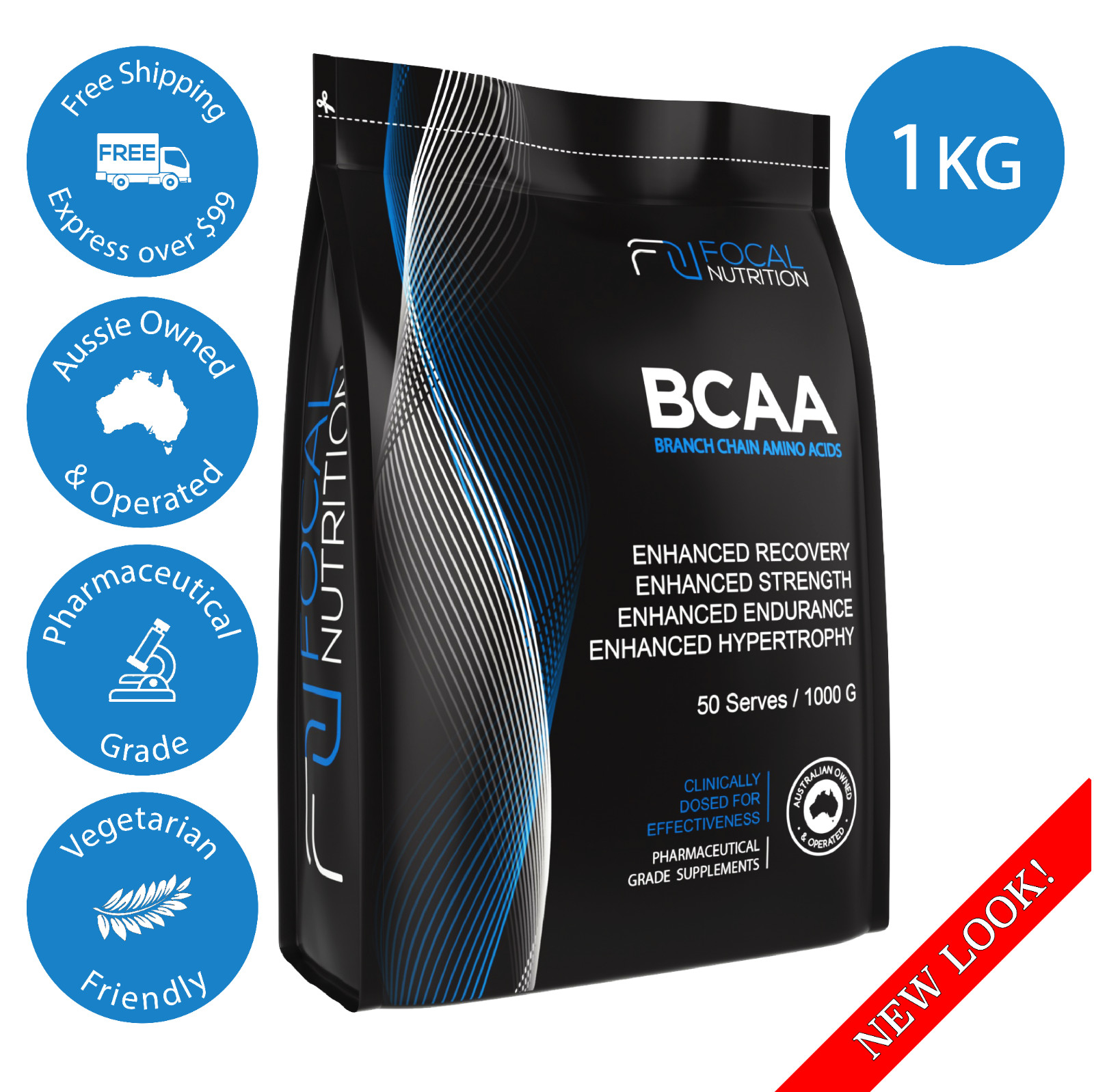 FOCAL NUTRITION BCAA Branch Chain Amino Acid - 1kg *Pharmaceutical Grade*