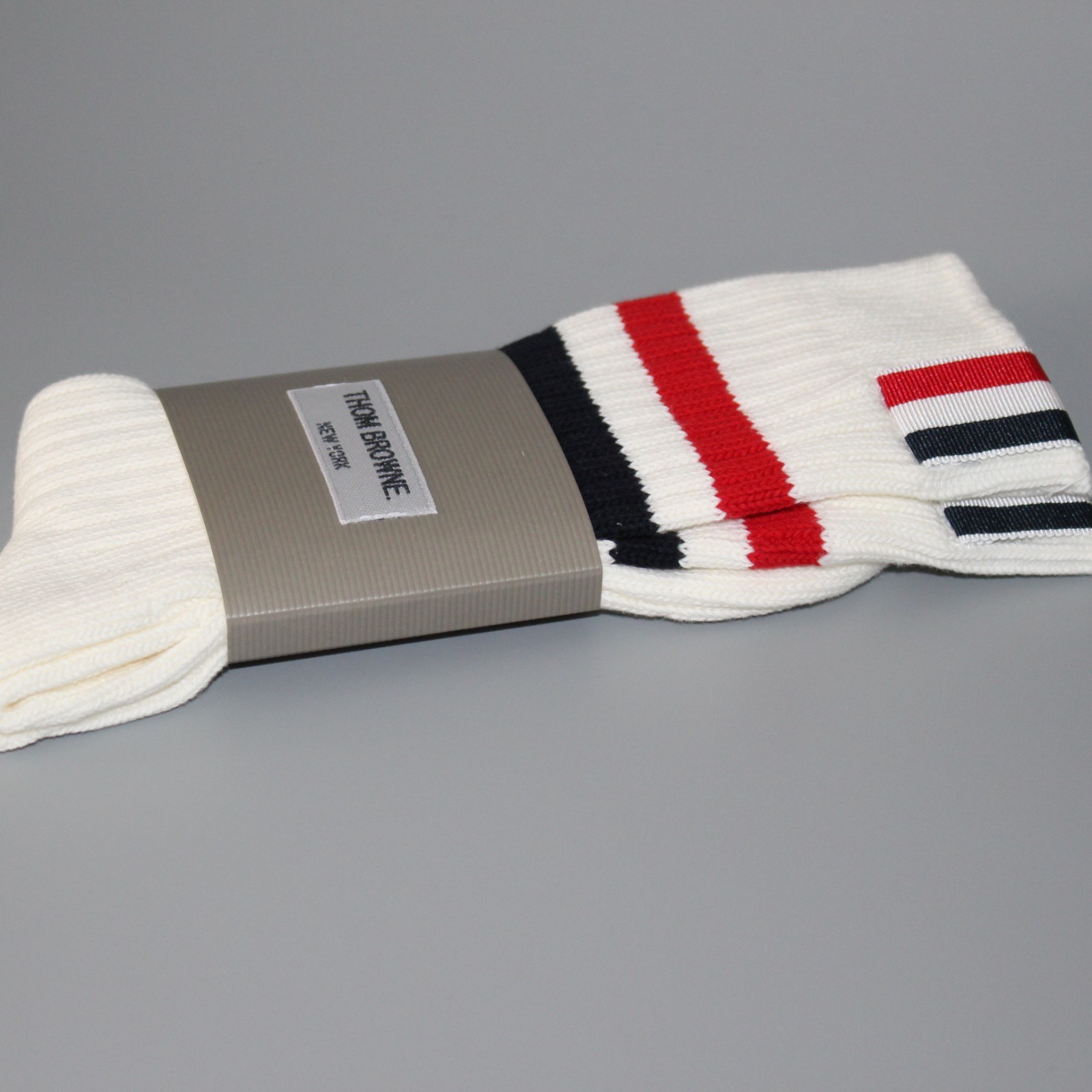 Thom Browne Autumn Winter Mid Calf Socks Cotton Knit Stripe White Size O/S