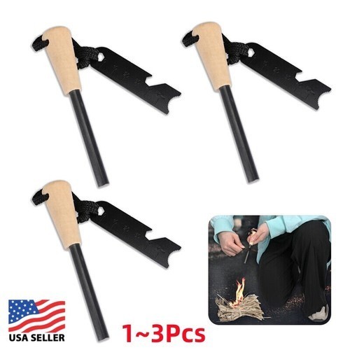 1/2/3Pcs Fire Starter Flint Steel Striker Survival Kit Ferro Rod Camping USA