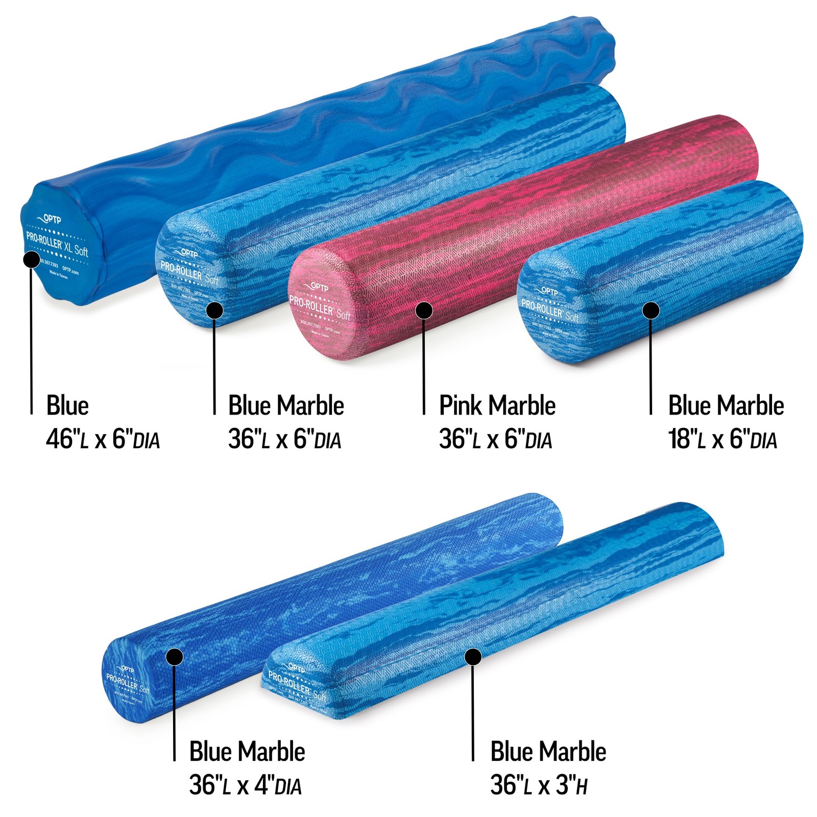 Pro-roller Soft Density Foam Roller – Round, Blue, 36" X 6" | Soft Foam Roller