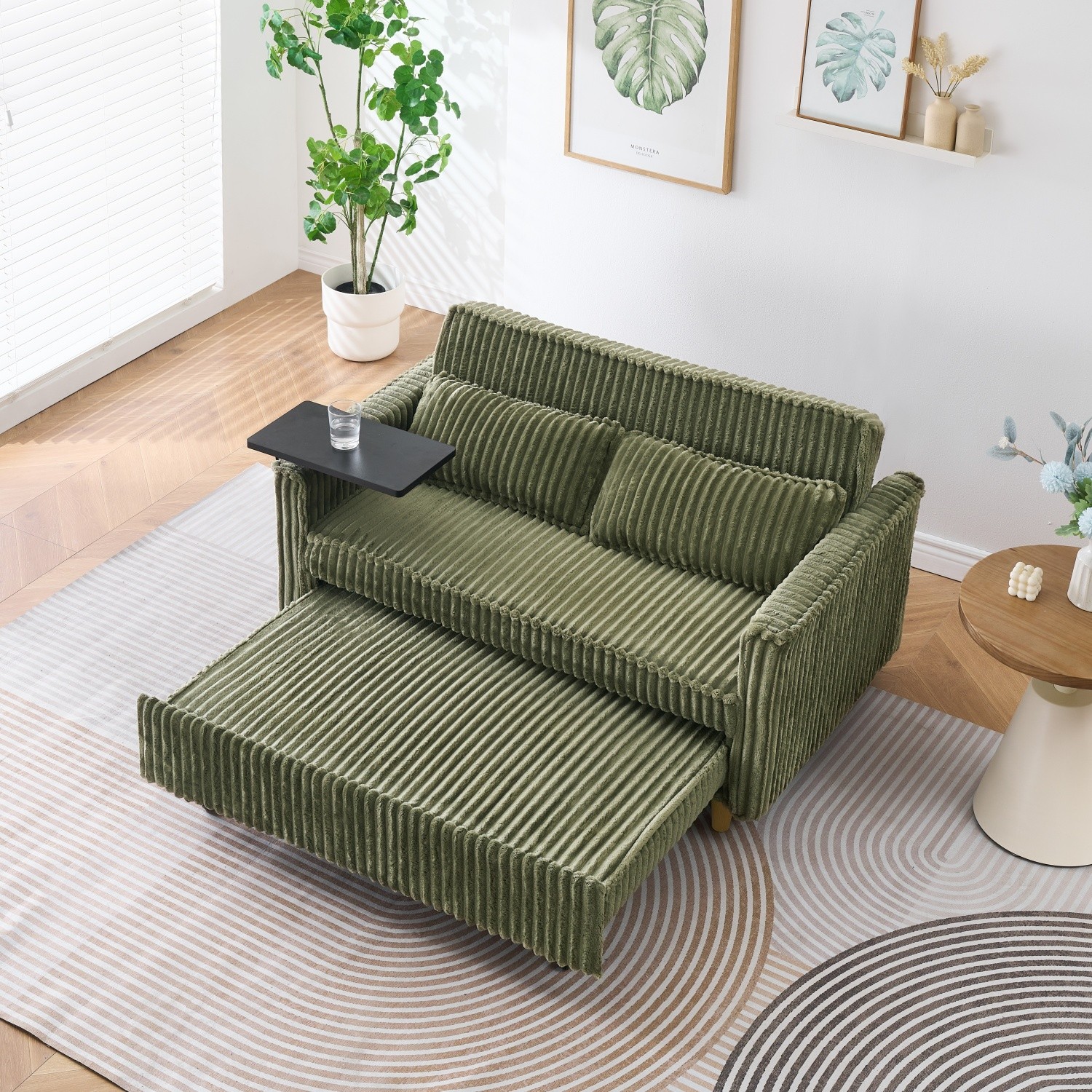 Convertible Sleeper Sofa Bed Loveseat Sofa with Pull Out Bed & USB Ports Green