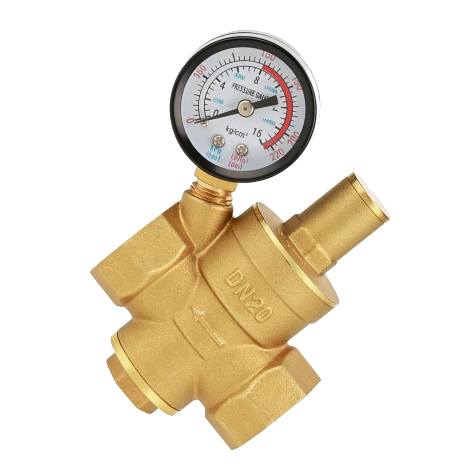 3/4 Inch Brass Water Pressure Regulator Reducing Valve With Gauge For Home