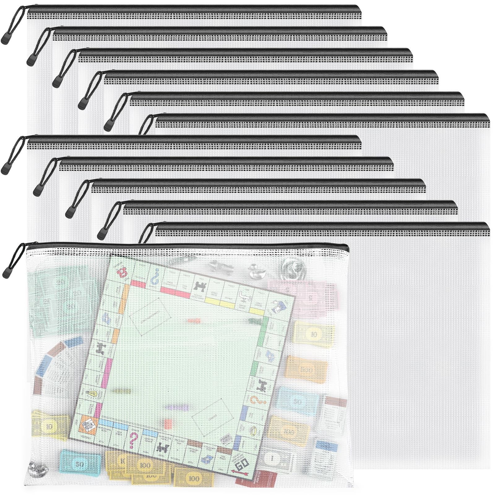 Zipper Pouch, 16.9x12.4 in (Black, 12 Packs), Extra Large Mesh Bags, Waterpro...
