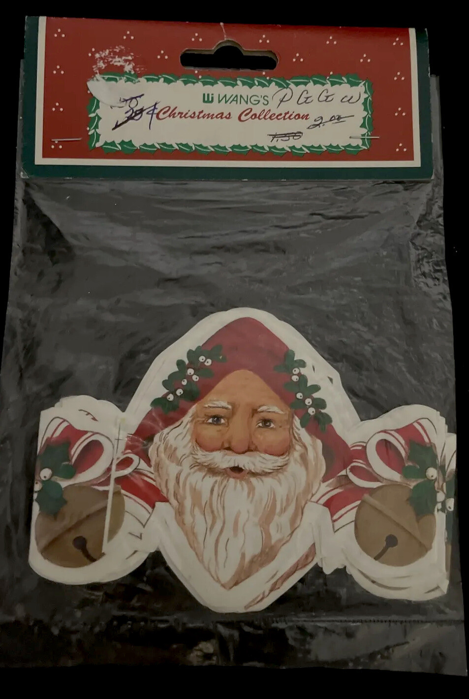 NOS Wang’s International Paper Santa Garland 8-1/2 Ft Double Sided
