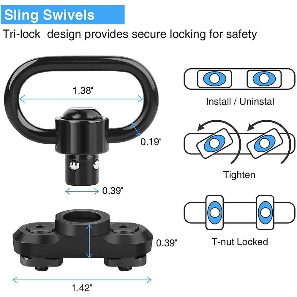 Tactical 2 Point Sling Strap Shoulder Padded /2Pcs M-LOK QD Swivel Mount /D Ring