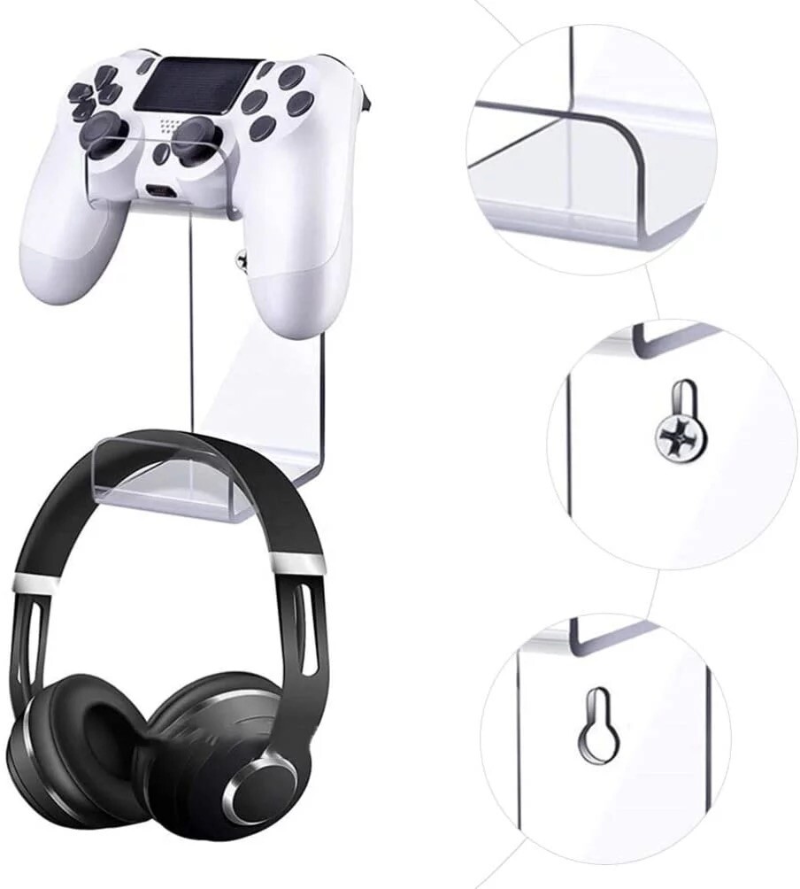Game Controller + Headset Hanger Stand | Acrylic Wall Mount PC Xbox PS5 Switch