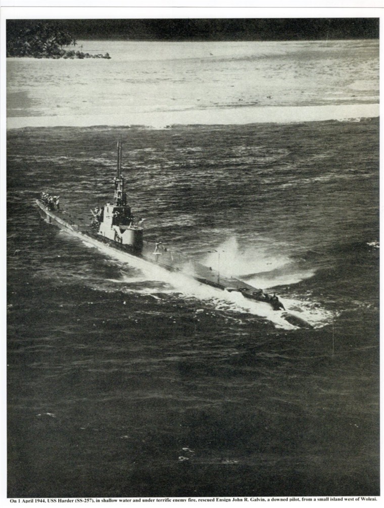 1944 US Navy Submarine SS-257 USS Harder Rescues Ensign Galvin 8.5x11 Photo