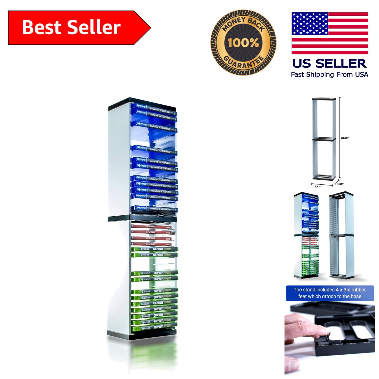 Universal Game Organizer - Stores 36 Games or Blu-Rays with Sliding Shelf Design