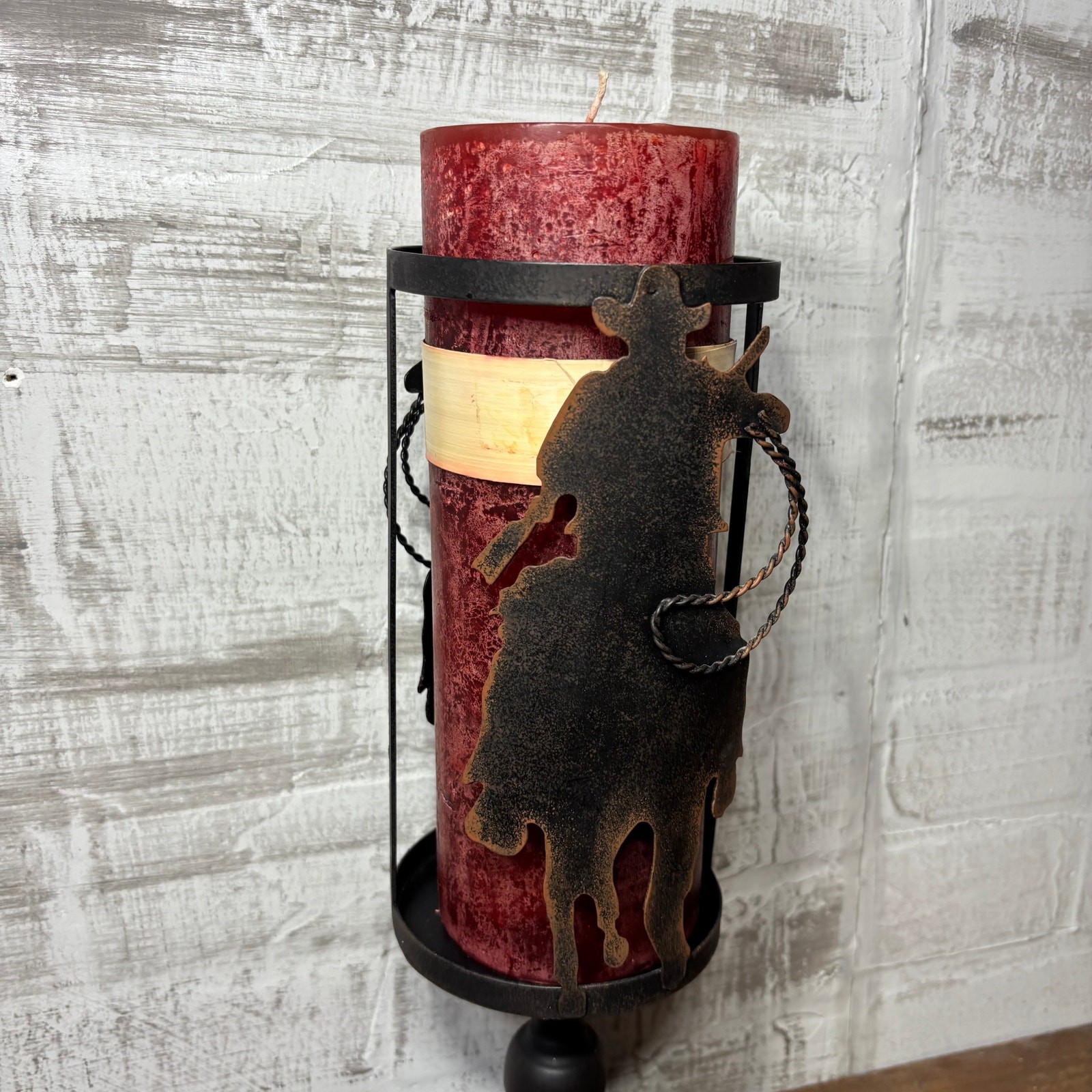 Rustic Cowboy Silhouette Metal Candle Holder