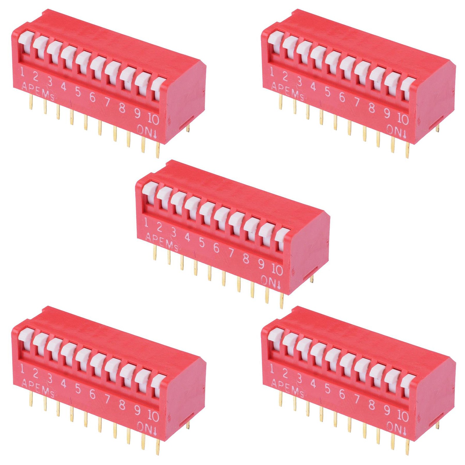 5 x NDP10T APEM 10-Way Piano DIP Switch SPST