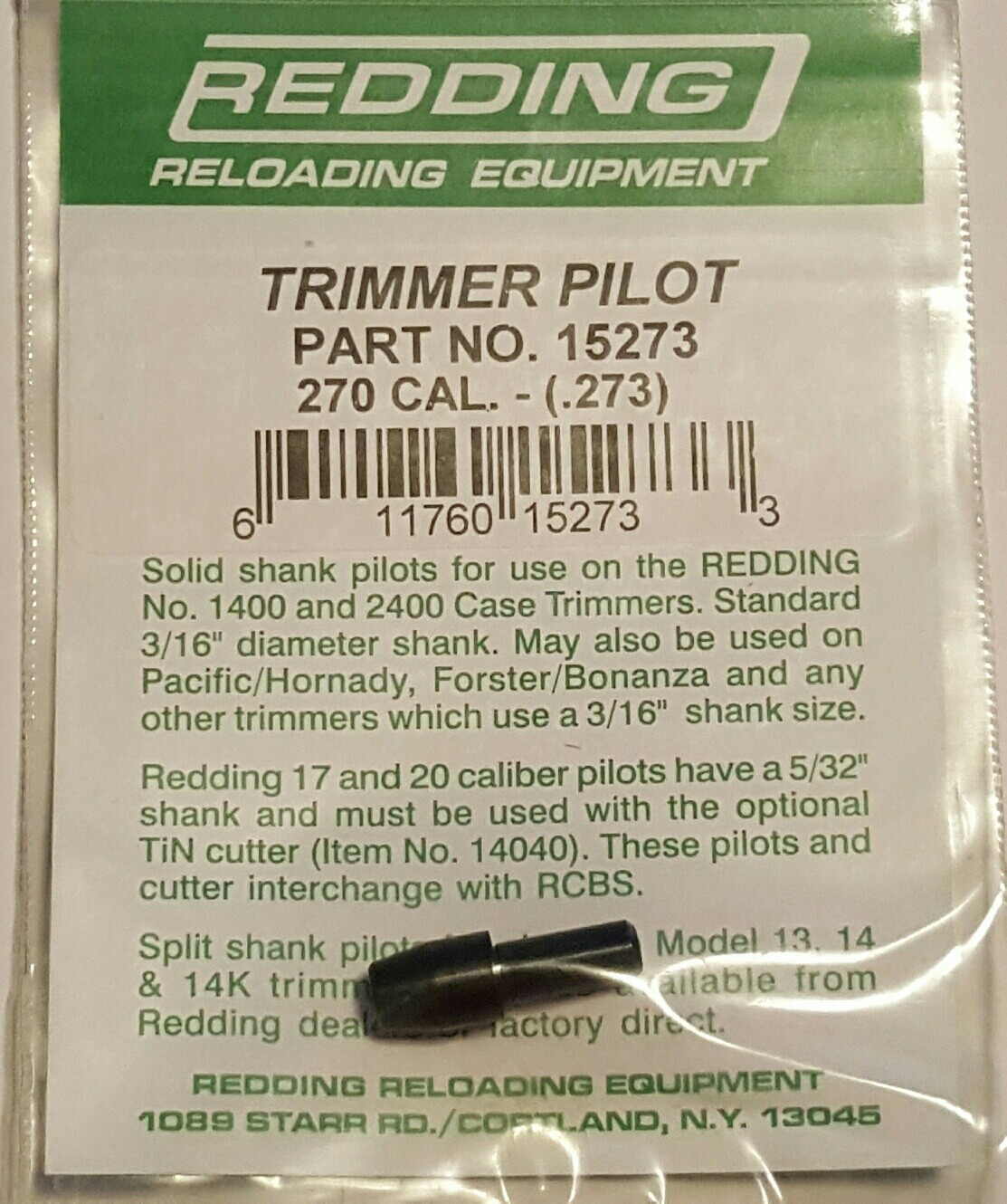 15273 REDDING HORNADY FORSTER 6.8MM 270 CALIBER TRIMMER PILOT - NEW - FREE SHIP!