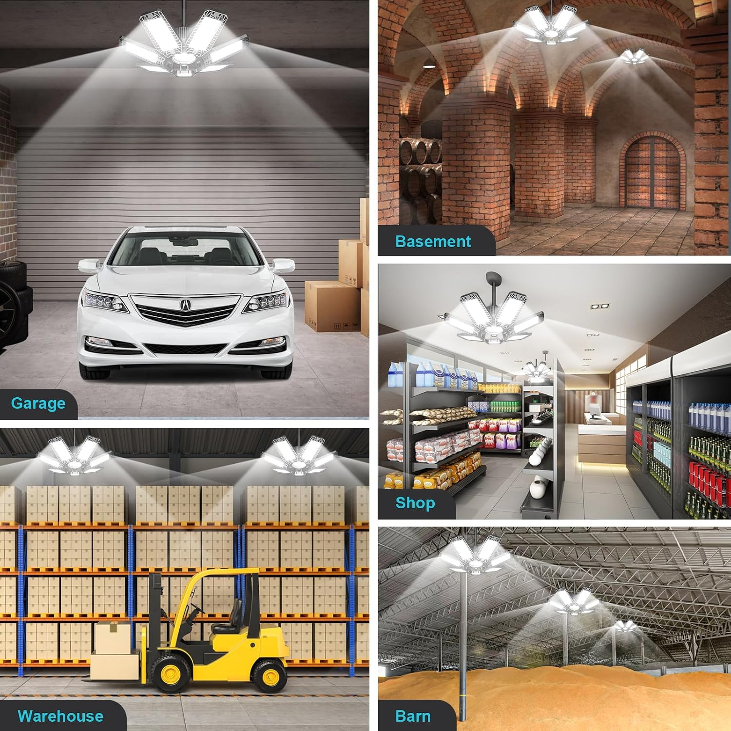 200W LED Garage Light 20000LM 6500K 8 Panel Deformable E26 E27 Shop