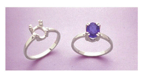 8x6mm Oval Double Prong Sterling Silver Pre-Notched Ring Setting (Size 5-8)